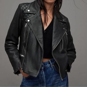 ALL SAINTS Women Bleeker Biker Cargo Leather Jacket Moto Black 0 XS 32 EUC